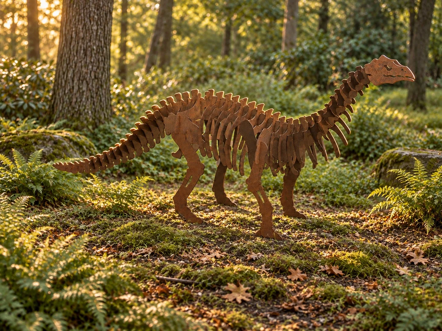brontosaurus product visualization in a garden