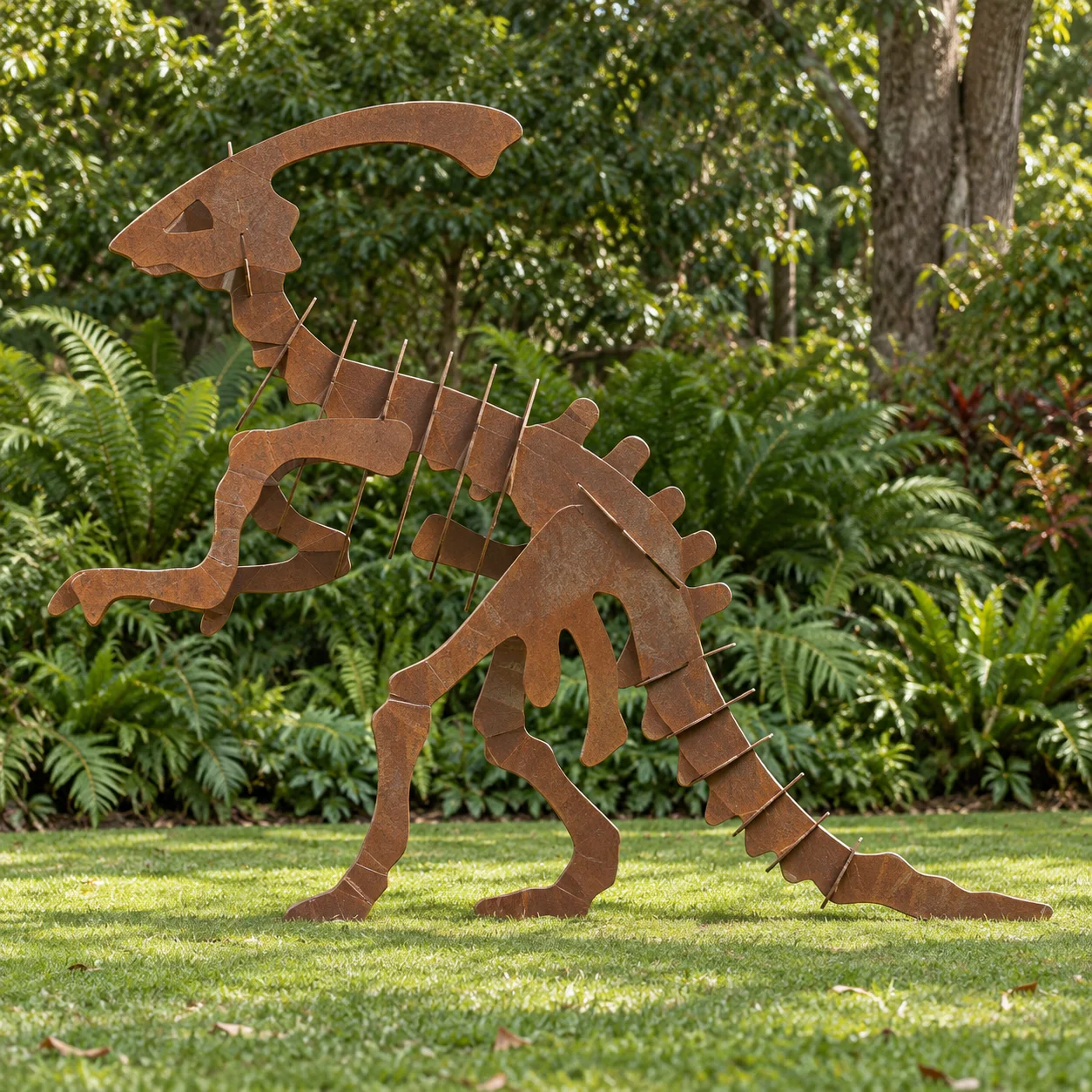 AI garden visualization of Parasaurolophus, side view