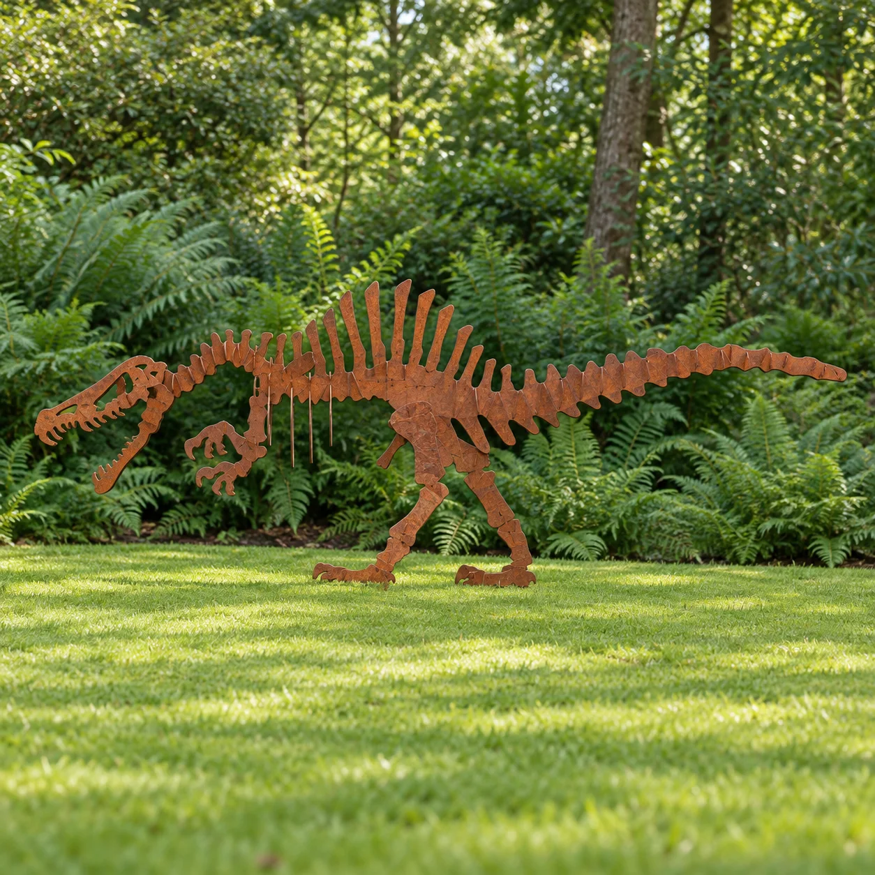 AI garden visualization of Spinosaurus, full side profile