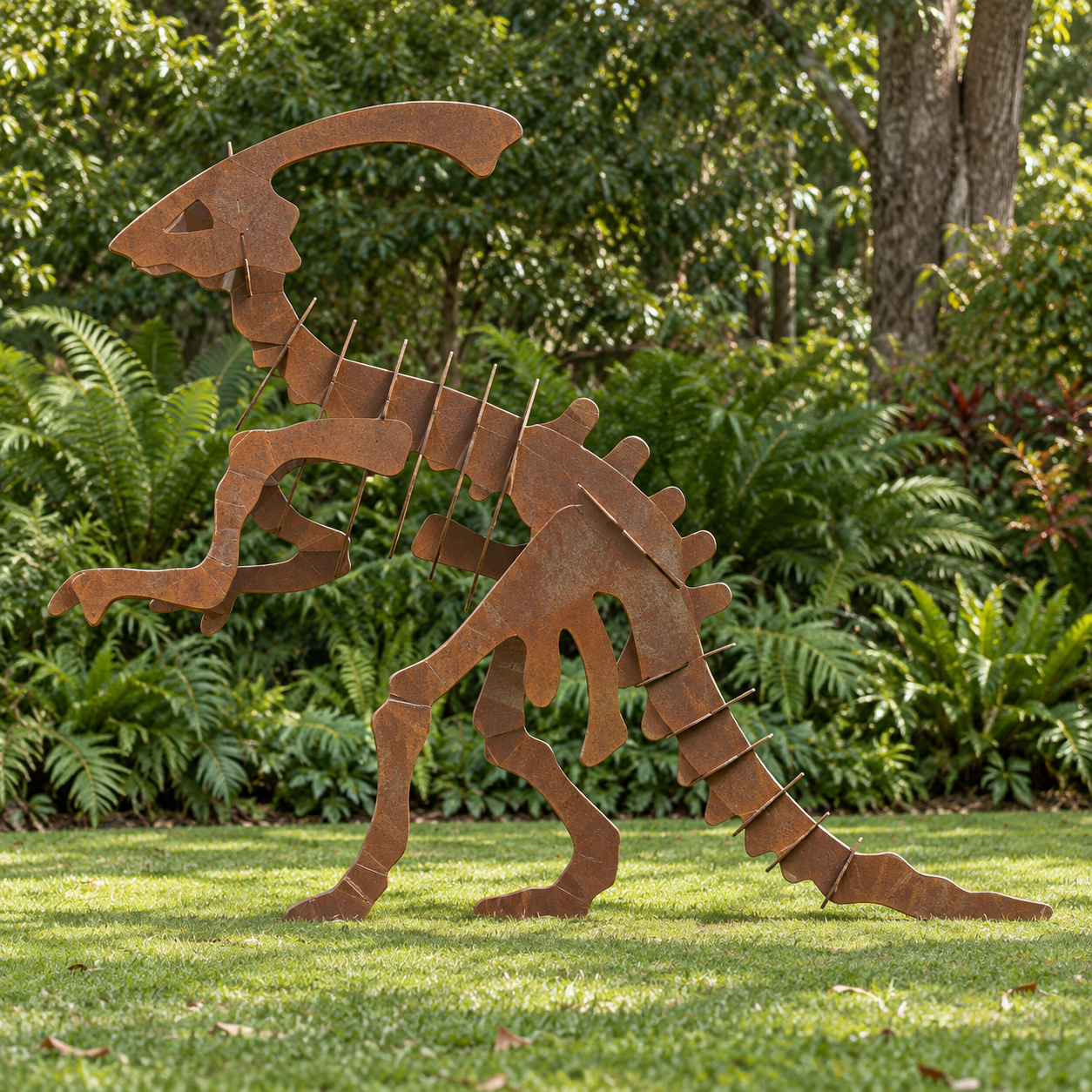 AI garden visualization of Parasaurolophus, side view