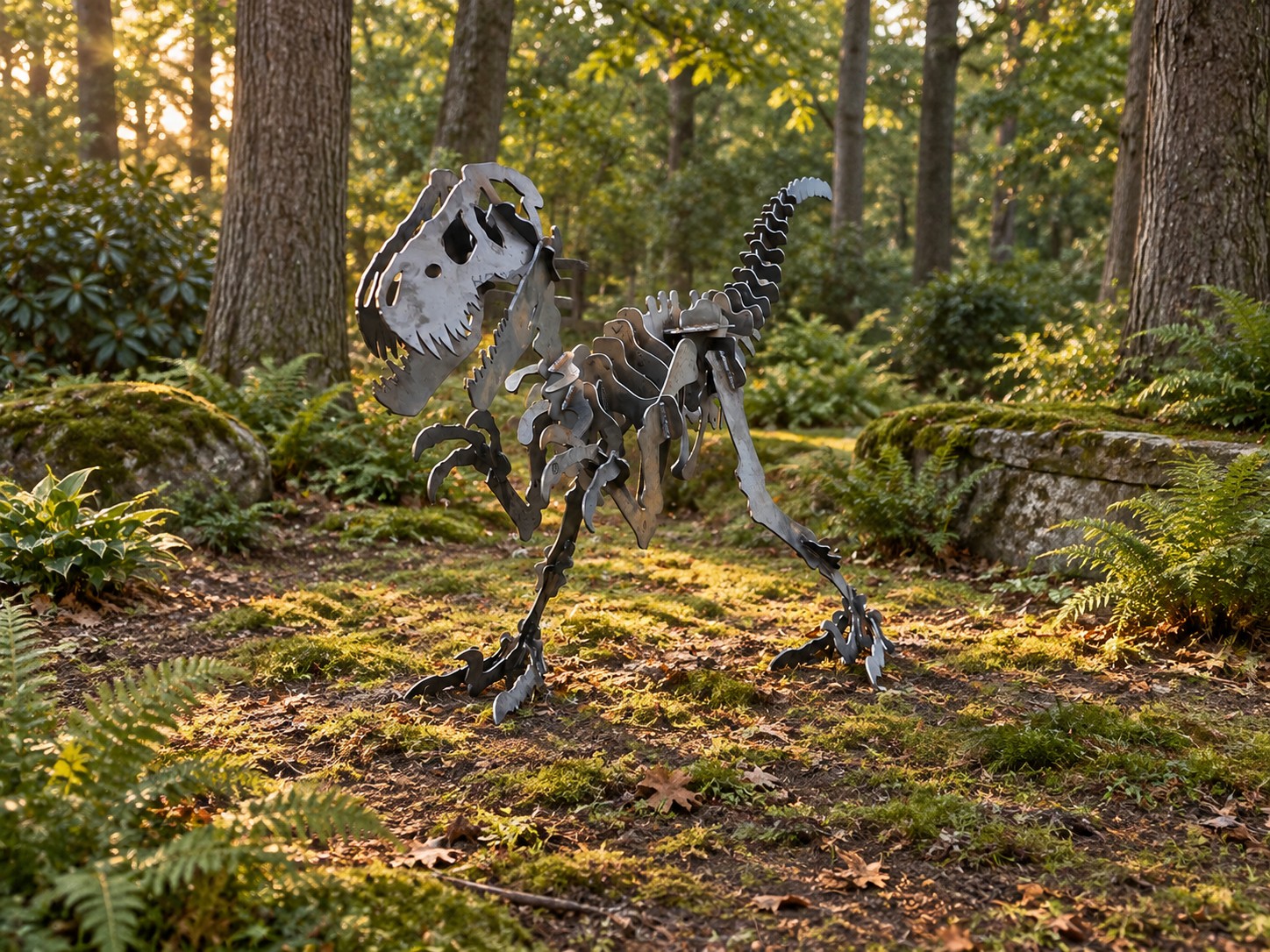 woodland image of the Velociraptor sculpture